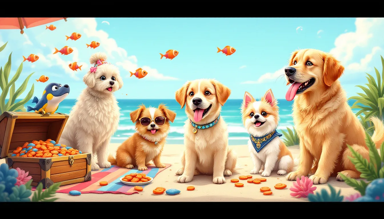 An assortment of alternative dog food options, including fish oil supplements and dehydrated fish treats.