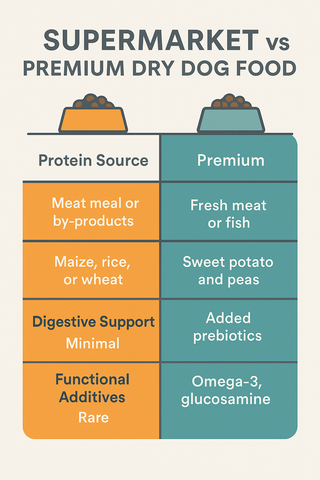 Supermarket vs premium dry dog food ingredients