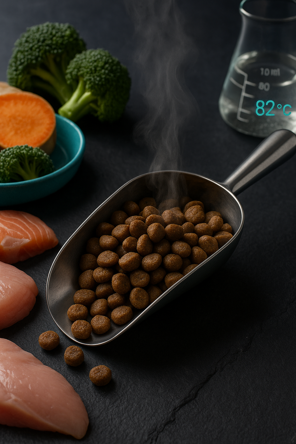 Freshlock 82°C gentle cooking process dog food with steam and stainless scoop